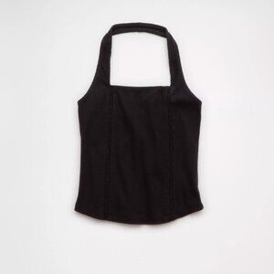 AE Lace Halter Tank Top - Medium Black